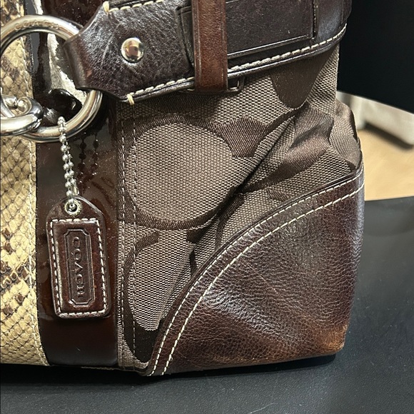 Vintage Coach Hampton Signature Carryall Bag Shoulder Purse Brown/Cream Snake. - Picture 9 of 15